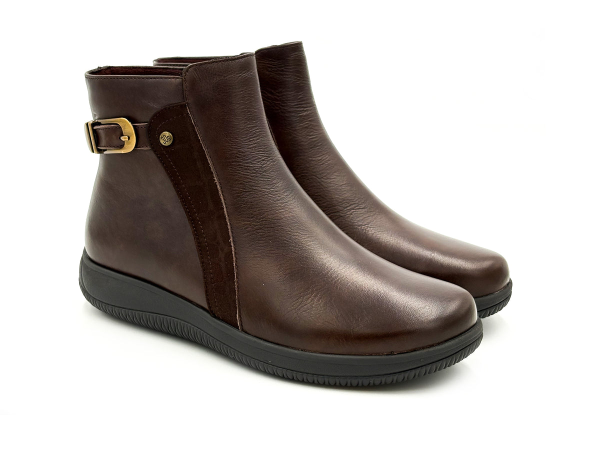 Treintas 4608 Botin Piel Castaño grabado Cremallera Mujer