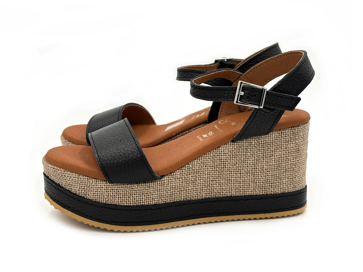 OH MY SANDALS 5735 Sandalia Piel Negro cuña alta Plataforma Mujer