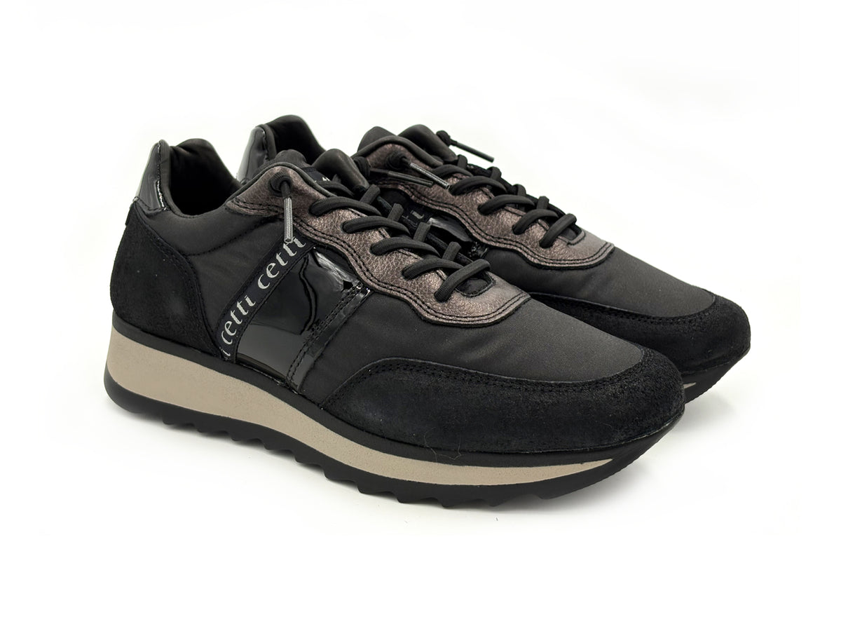 CETTI C-849 Sneakers Metal Mesh Negro cordón elástico Mujer