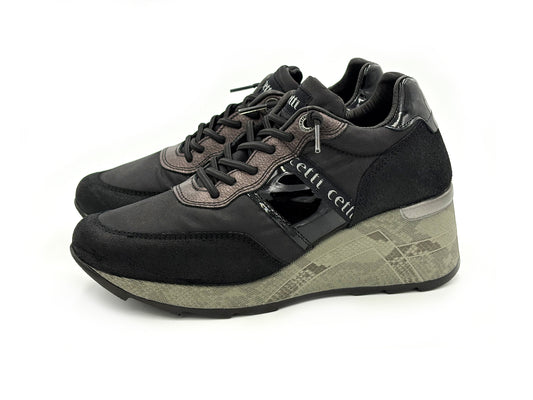 CETTI C-1149 SRA Sneaker cuña Metal Mesh Negro Mujer