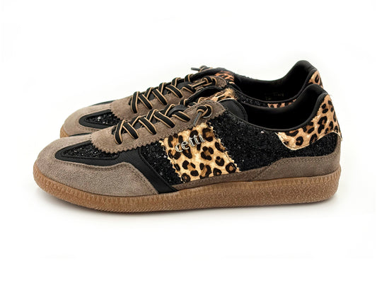 CETTI C-1395 SRA Sneaker Ante Glitter Negro cordón elástico Mujer