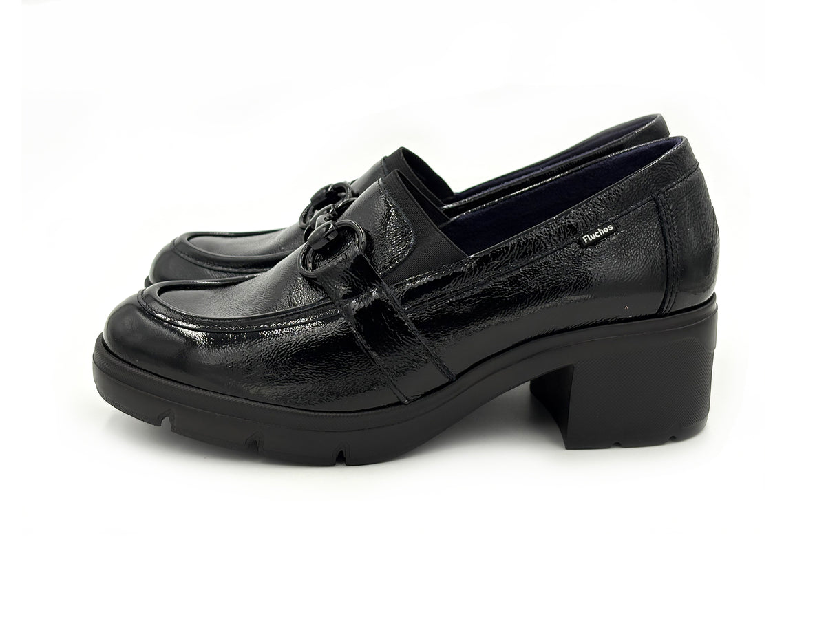 FLUCHOS F2111 Fugaz Mocasin Piel Charol Negro tacón 5 Mujer