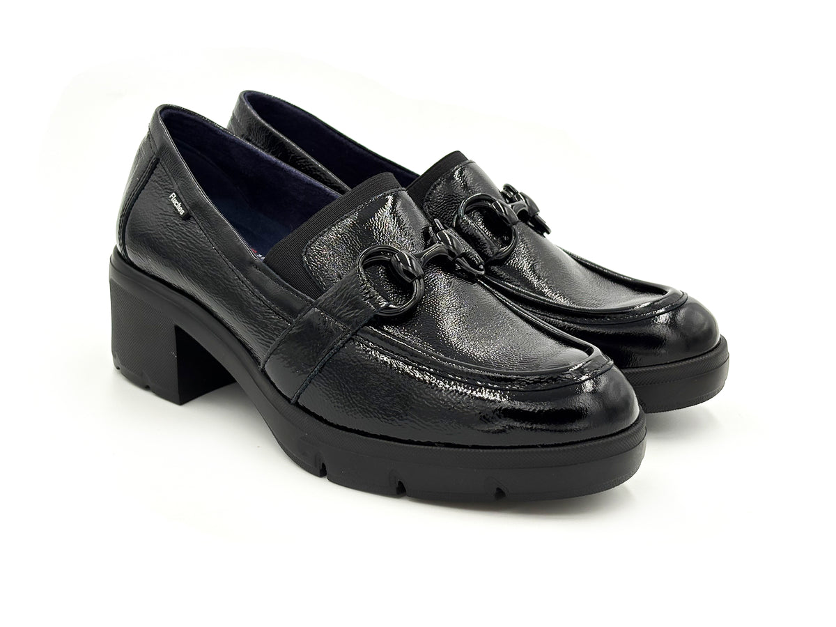 FLUCHOS F2111 Fugaz Mocasin Piel Charol Negro tacón 5 Mujer