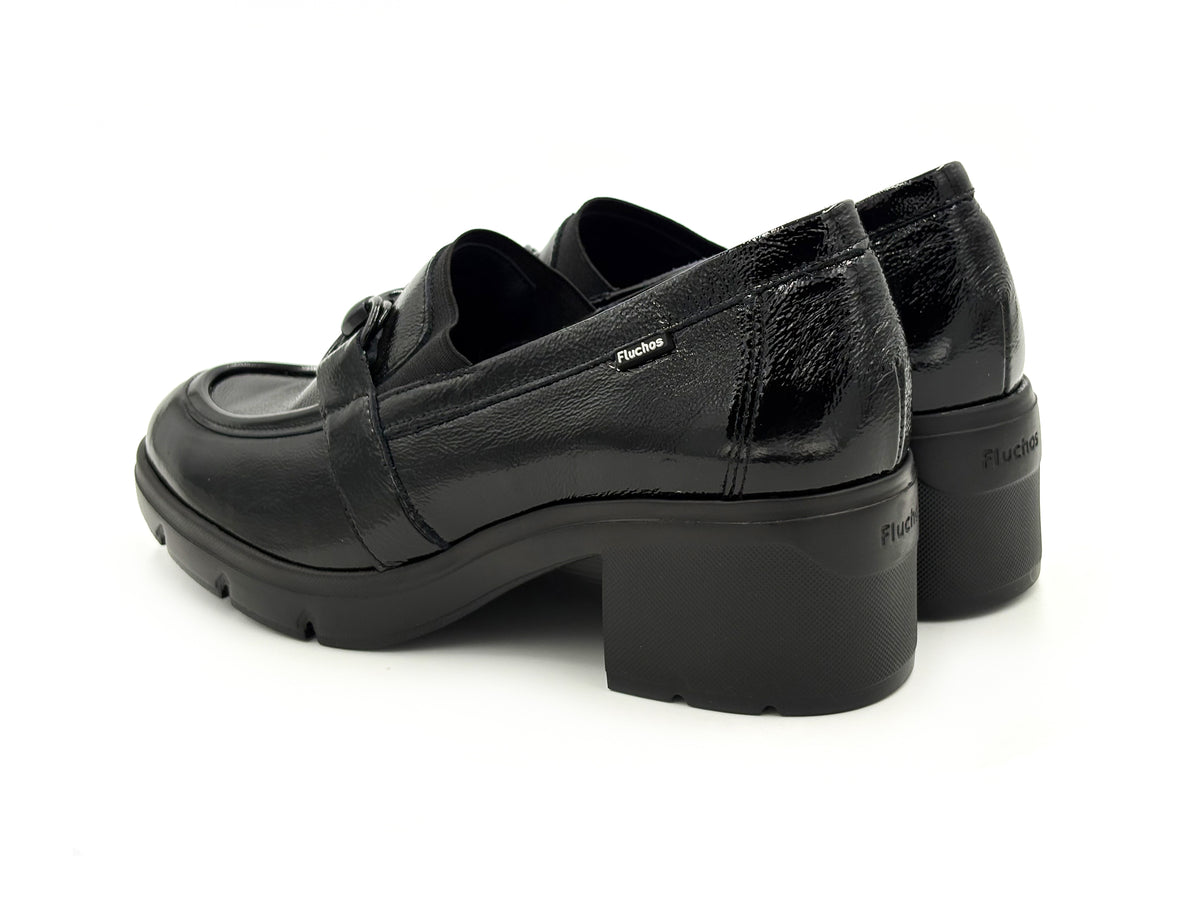 FLUCHOS F2111 Fugaz Mocasin Piel Charol Negro tacón 5 Mujer