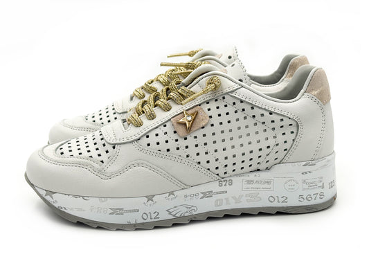 Cetti C-848 XL Nature Blanco- Oro Sneakers piel Mujer