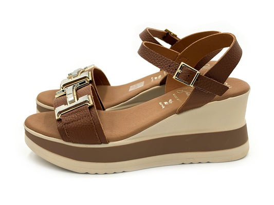 OH MY SANDALS 5981 Sandalia Piel  Roble Cuña 7 plataf. Mujer