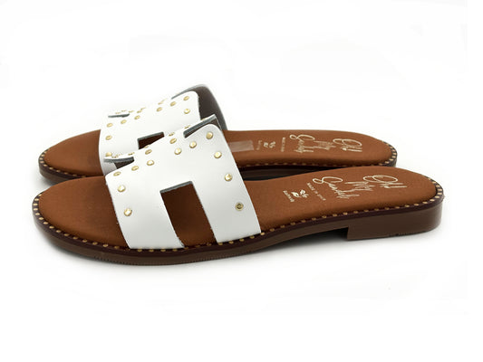 OH MY SANDALS 5840 Zueco Piel Tachas Blanco Mujer