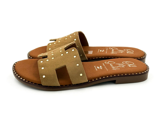 OH MY SANDALS 5840 Zueco Piel Serraje Tachas Arena Mujer