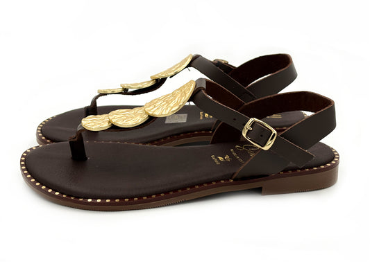 OH MY SANDALS Sandalia Esclava Monedas Piel Marrón Mujer