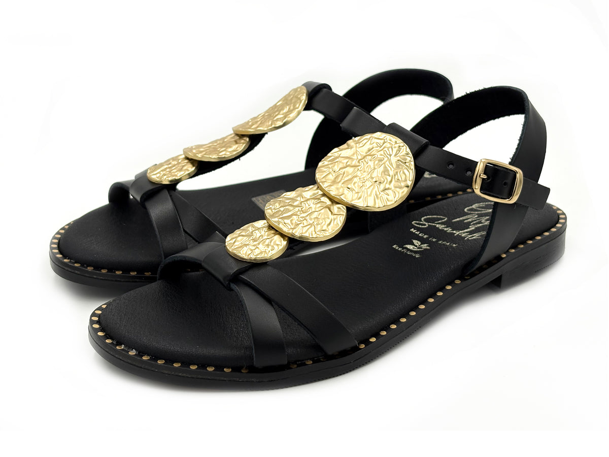 OH MY SANDALS 5849 Sandalia Monedas Piel Negro Mujer