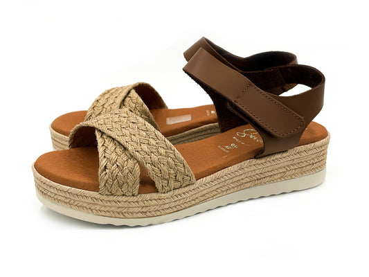 OH MY SANDALS 6014 Sandalia Plataforma Piel Rafia Roble Mujer