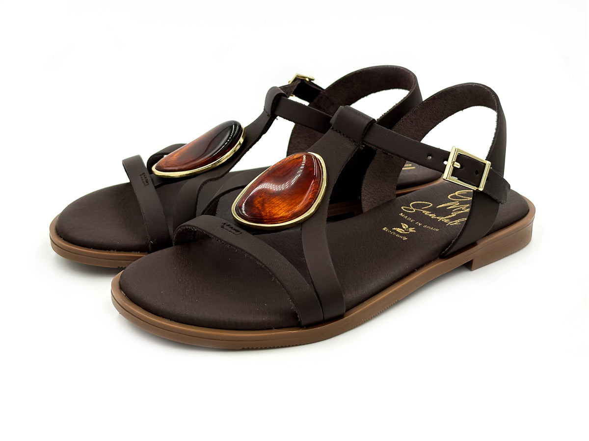 OH MY SANDALS 5854 Sandalia Piel Ad. Aplique marrón Mujer