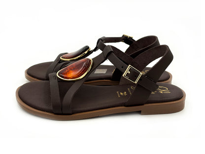 OH MY SANDALS 5854 Sandalia Piel Ad. Aplique marrón Mujer