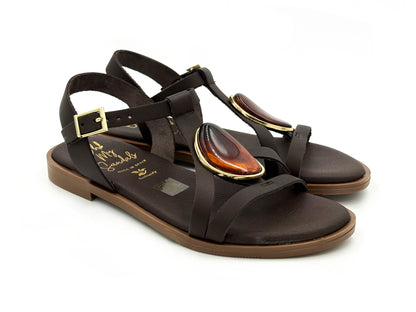OH MY SANDALS 5854 Sandalia Piel Ad. Aplique marrón Mujer