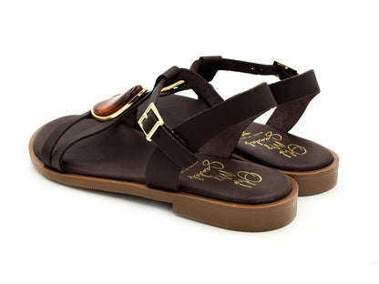 OH MY SANDALS 5854 Sandalia Piel Ad. Aplique marrón Mujer