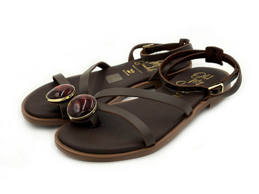 OH MY SANDALS 5855 Sandalia piel marrón esclava Piedra Mujer