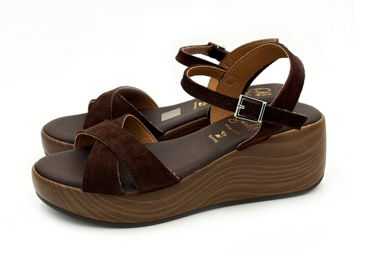OH MY SANDALS 6041 Sandalia Piel Serraje Marrón Cruzada Hebilla Mujer