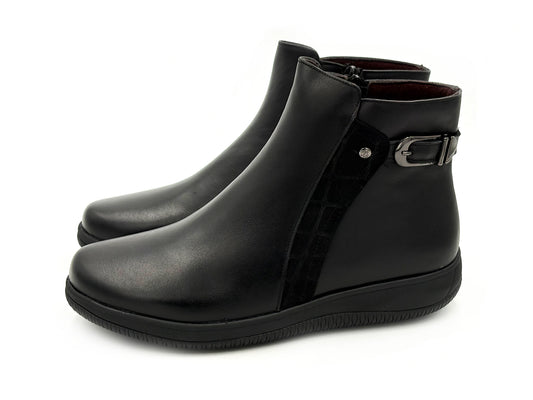 Treintas 4608 Botin Piel Negro grabado Cremallera Mujer