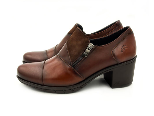 Zapato tacón Fluchos F1802 Nydia Piel Marrón Cremallera Mujer