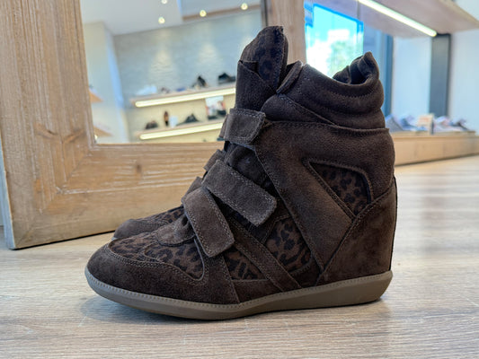 Botín Cuña 6 Velcros Piel serraje Marrón YG993-01RB Mujer